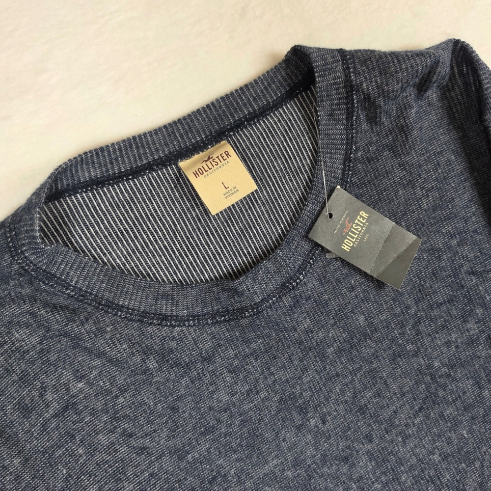Hollister Mens Long Sleeve Crewneck Shirt Navy Blue Marl Knit 324-369-0594-023 L